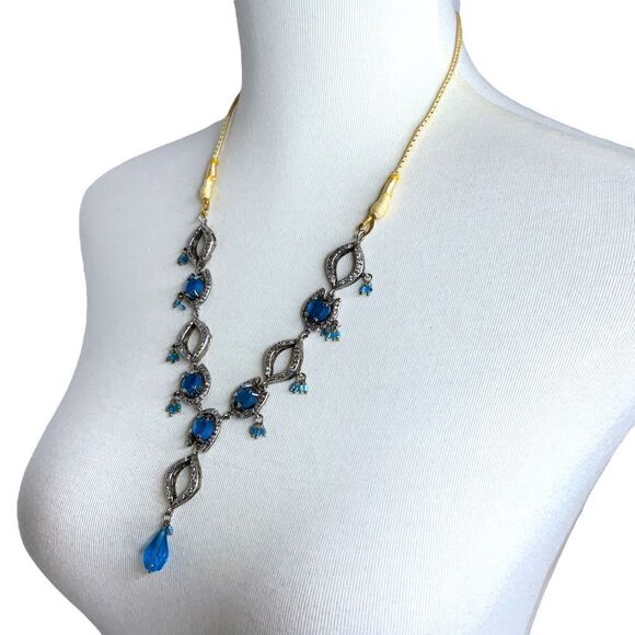 Rhinestone blue silver tone adjustable necklace - Picture 4 of 10